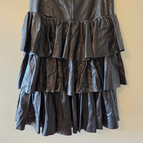 Dominic Bellissimo Black Soft Leather Tiered Ruffle Midi Skirt Boho Chic Black 8 - Picture 12 of 15